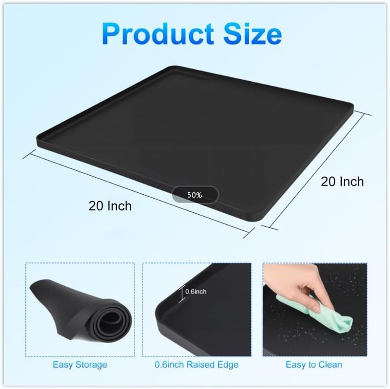 DTOMCD Mini Fridge Silicone Mat, 19.7"x19.7"x0.6" - Durable Refrigerator Mats with High Raised Edges, Leak-Proof Fridge Mats for Mini Fridges, Washing Machines, Pet Bowls - Protects Floors from Water Spills - Image 3